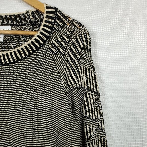 COTTON Striped Black and White Women's Sweater - Picture 9 of 11